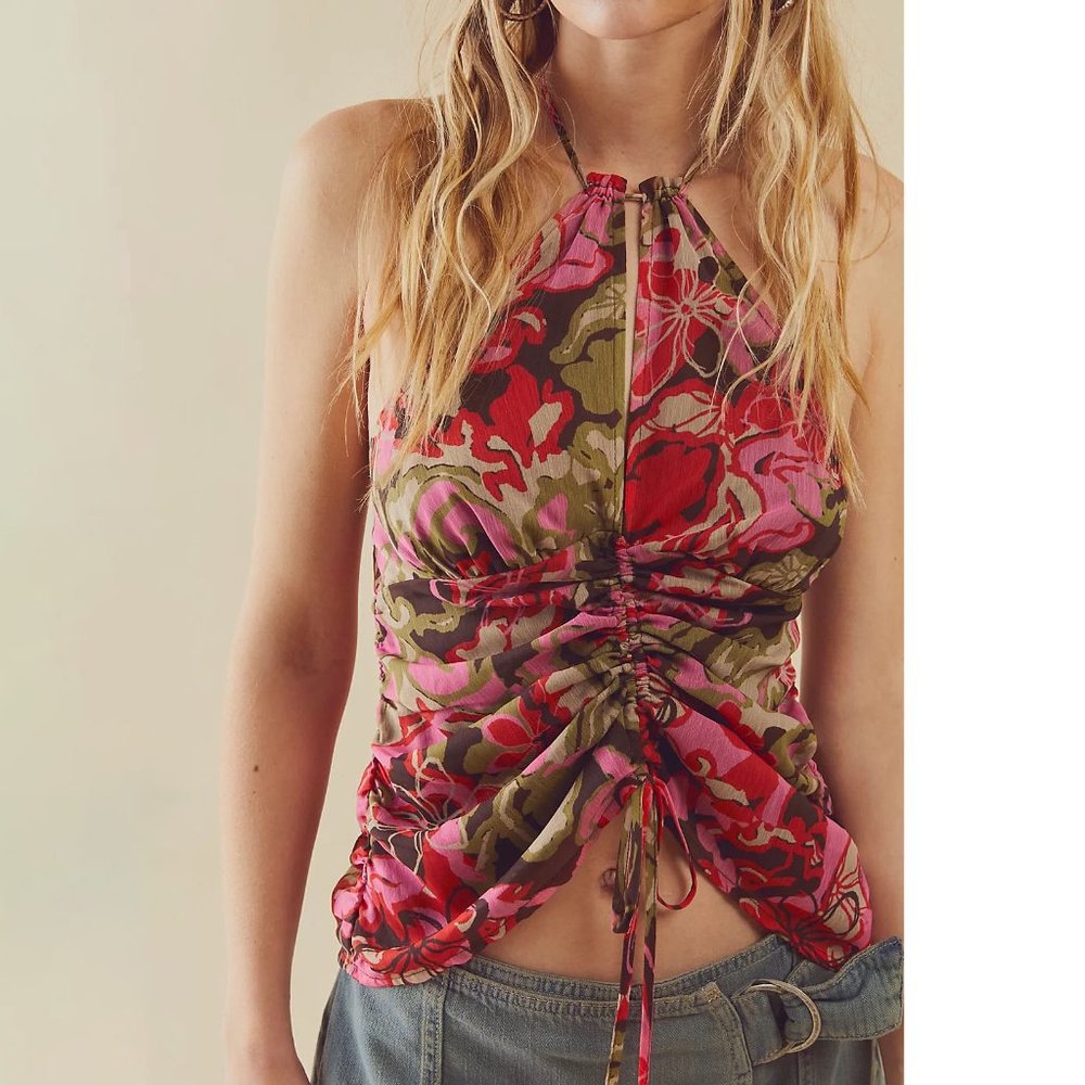 Free People - Kyle Printed Tunic Top | Small | NWOT | Smocked Beach Halter